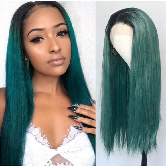 22” Emerald Green Ombre straight Lace Front Wig NEW